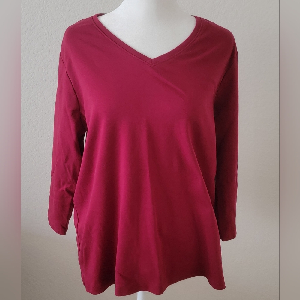 L.L. Bean Women's XL Maroon V-Neck Blouse